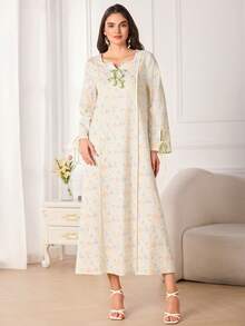 Yasmyna Women's Loose Floral Print Long Sleeve Dress, Sweet & Versatile - Yellow - View 3