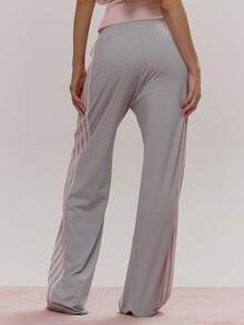MUSERA Pink Side Stripe Drawstring Tie Waist Wide Leg Relaxed Trouser Cute Girly Sexy Spring Winter Going Out Daily Easter Sugar Swizzle - Grey - View 4