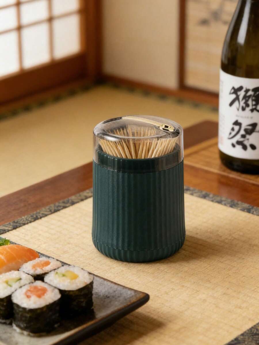 1/2支装易按压自动牙签盒 - 时尚耐用的塑料支架,高档按压式便携式牙签瓶,适用于厨房和餐厅装饰 - 彩色 - 查看 1