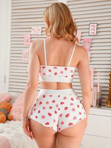 PetitDoll 2pcs Women's "Sweet" Letter Print Waistband Lingerie Set - Red and White - View 2