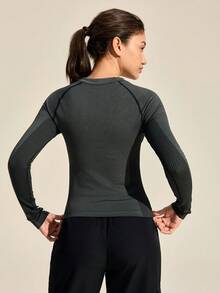 SHEIN In My Nature Dam-T-shirt med raglanärm och rund hals, avslappnad fitness- och utomhusfunktion - Svart - Visa 2