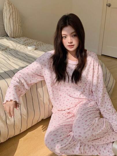 Dazy Plus 大码女式小碎花宽松睡衣套装，春秋季家居服