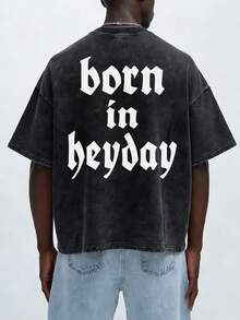 Manfinity Hypemode 男士休闲字母图案圆领短袖T恤，夏季 - 黑色 - 查看 7