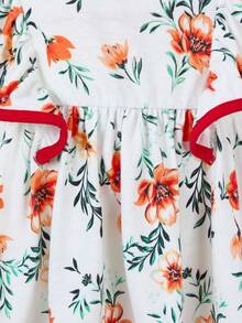 SHEIN Babygirl Summer Vacation Knit Floral Print Ruffle Trim Top And Elastic Waist Pants Set - Red - View 3