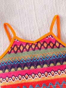 SHEIN Conjunto de top de tirantes y pantalones cortos con estampado geométrico de estilo bohemio para bebé niña - Naranja - Ver 5