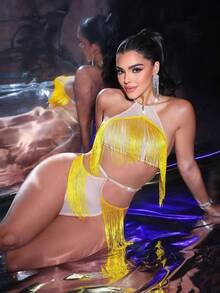 两件套性感派对内衣套装 - 金色 - 查看 5