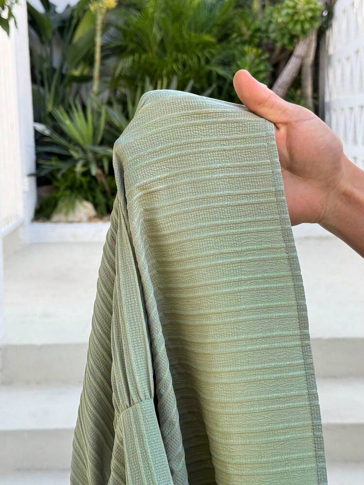 Vestido casual de vacaciones con volantes, tirantes y lazo en la espalda para niñas preadolescentes, color verde, primavera/verano - Verde - Añade 6