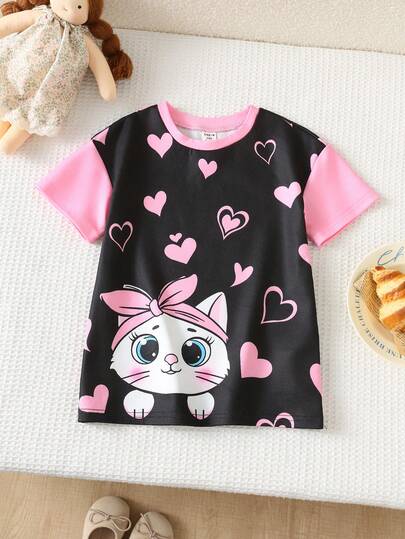 Baby Girl Casual Comfortable Cute Cartoon Animal Print Patchwork Sleeve Short Sleeve Dress