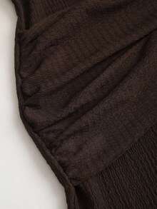 Olithes 女士极简立领系带修身金属扣装饰棕色无袖连衣裙 - 棕色 - 查看 5