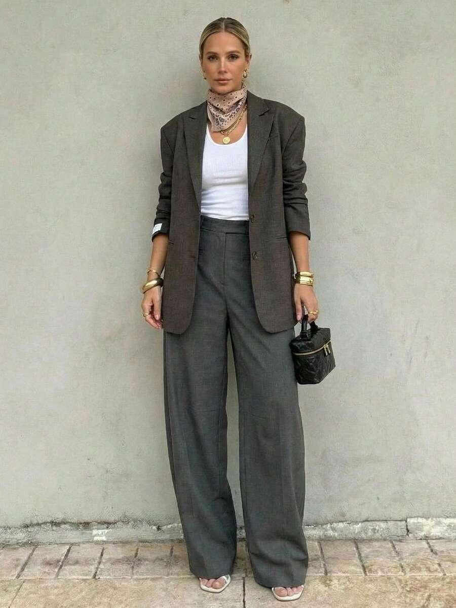 Anewsta Casual Women's Pear-Shaped Figure Flared Leg Dark Grey Pants, Suitable For Spring And Autumn - Dark Grey - View 1