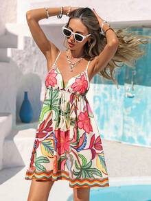 Vivid Eden Woven Print Spaghetti Strap Women Mini Dress - Multicolor - View 3