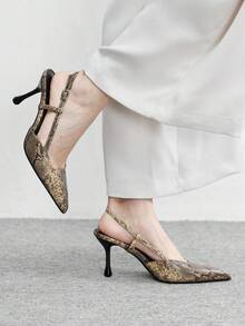 CUCCOO BIZCHIC 女士优雅蛇纹图案高跟鞋，适合圣诞节通勤穿着 - 摩卡棕 - 查看 3