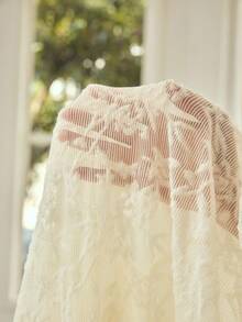 MOTF PREMIUM ELEGANT LACE LONG SLEEVE MOCK NECK SHEER CASUAL SEXY TOP FOR WOMEN - Cream - View 6