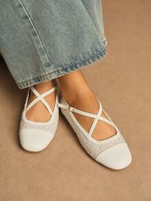 Rosivie Women's Casual Commuting Slip-On Shoes With Criss-Cross Buckle Design - Beige - View 8