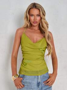 Glamine Women's Sexy Chiffon Embroidered Sequin Floral Camisole - Green - View 6