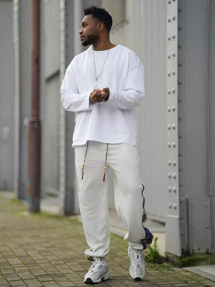 Heavens Edit Men's Casual Random Embroidered Bear Pants, For Rave, Emo, 2000s Style - Light Grey - View 1