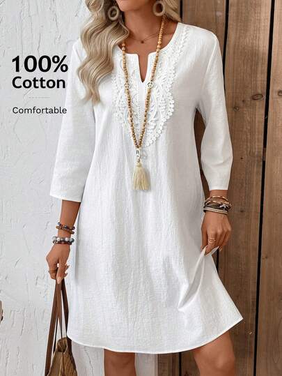 EMERY ROSE Women's Casual Solid Color Mini Dress For Daily Wear & Vacation Cation Outfits Women  Casual Dresses For Women  Vacation Outfits For Women Casual Dresses For Women Vacation Outfits For Women  White Dresses For Women