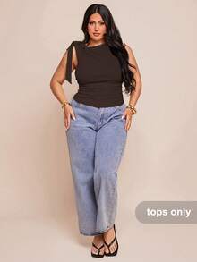 SHEIN BAE Plus Size T-Shirts, Going Out Tops - Coffee Brown - View 4