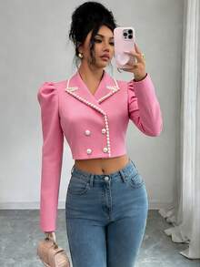 GlowEve Áo khoác nữ cổ bẻ màu hồng thiết kế cao cấp, đính ngọc trai, có dây thắt eo, dáng ôm, tay dài, thanh lịch và tinh tế, phù hợp cho Ngày Valentine, Lễ Phục Sinh, Lễ hội Carnival, Ngày động, quà sinh nhật, hẹn hò, tiệc tùng, các dịp trang trọng, trang phục giáo viên, phong cách năng động, du lịch và nghỉ dưỡng, trang phục mùa xuân. - Hồng - Xem 2