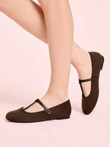 CUCCOO DOLLMOD French Mary Jane Shoes Women's Fashion Outer Wear Leopard Print T-Band Hollow Gentle Retro Shallow Mouth One Pedal Ballet Flat Beanie Shoes Commuter Shoes - Brown - View 3