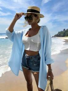 Vaclyn Women's Loose Fit Sequin Embellished Midi Dress, Versatile Long Sleeve - Baby Blue - View 4