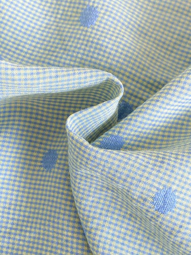 女婴休闲拼接格子波点提花蝴蝶结装饰荷叶边下摆可爱清新连衣裙 - 綠色 - 查看 8