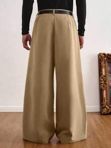 TOKVUE 男士阔腿裤，男士褶裥西装裤，热销INS风长裤，男女通用款，首尔风长裤，休闲纯色宽松阔腿裤，前缝设计，日常男友/老公礼物，周年纪念礼物 - 卡其色 - 查看 2