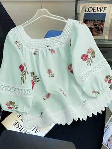 Franclia 女士印花方领度假衬衫，夏季服装 - 薄荷綠 - 查看 3