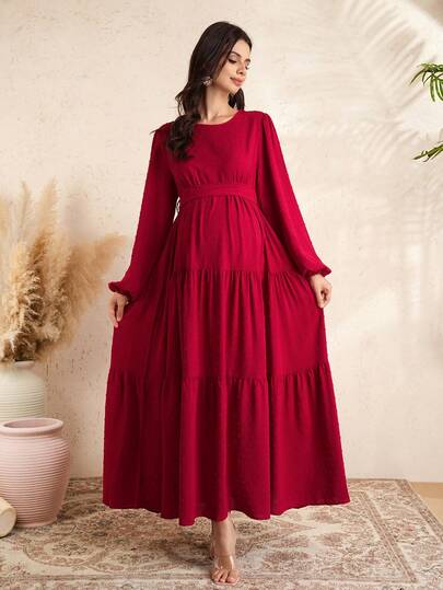 SHEIN Vestido de maternidad con cordones y manga larga de moda para mujeres