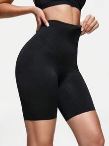 高腰提拉镂空网眼塑形短裤，收腹弹力运动瑜伽透气打孔短裤 - 黑色 - 查看 6