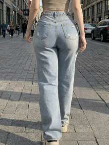 Mezclilla pantalon para mujer con rotos,rigidos,comodidad,casual. - Celeste - Ver 2