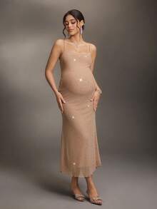 Cheriluna Maternity Maternity Solid Color Fitted Elegant Fashion Jumpsuit - Apricot - View 3