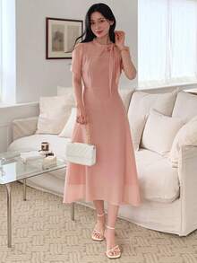 DAZY Women's Bow Tie Waist Fit & Flare Midi Dress - Pink - View 6