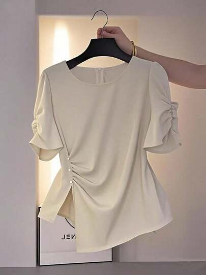 Franclia Asymmetric Design Elegant Women's Round Neck Blouse