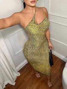 SHEIN SXY Vestido sexy con estampado de leopardo y calado - Amarillo - Ver 1