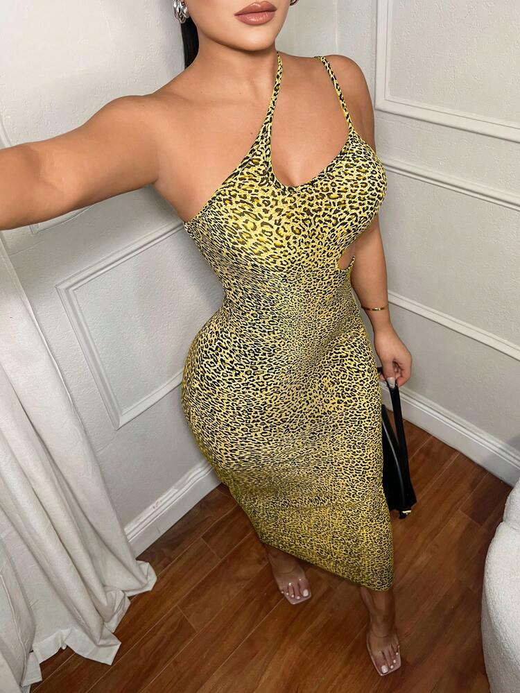 shein leopard print bodycon dress SXY Sexy Hollow-Out Sexy Midi Dress Midi Dress Cheetah Dress Leopard Dress Animal Print Dress Womans Dress Bodycon Dress Latest Dress Leopard Print Dress Women Party Dress,Summer Shein india