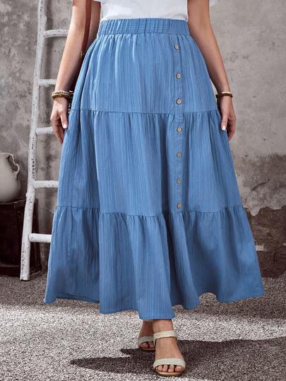 EMERY ROSE Plusstorlek damkjol med knappdekor, vår/sommar, casual semesterklänning