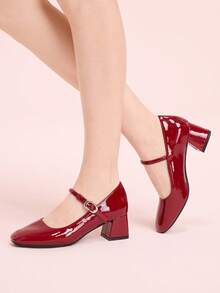 CUCCOO DOLLMOD Women's Round Toe Burgundy Mary Jane Shoes, Sweet & Cute, Versatile & Comfortable, School Style - Burgundy - View 3