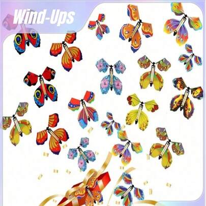 SHEIN 5/10 piezas Mariposa voladora de goma de cuerda elástica, juguetes voladores de hadas mágicos, marcapáginas, tarjeta de felicitación, sorpresa, regalos de fiesta