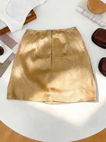 Franclia 女士优雅浅金色百褶A字迷你裙，百搭时尚休闲裙，适合夏季、海滩、音乐节、约会、日常穿着、情人节、派对等场合。 - 金色 - 查看 2