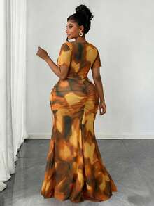 Maweii 大码女式露肩豹纹印花沙滩裙，浪漫度假之选 - 彩色 - 查看 2