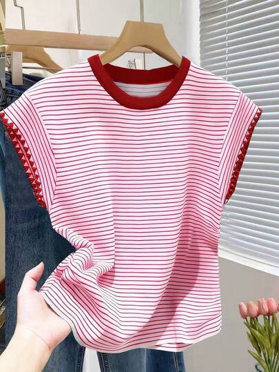 Franclia New Colorblock Striped Short Sleeve T-Shirt, Spring/Summer Clothing