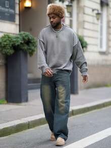 Heavens Edit 男士休闲复古宽松牛仔裤，适合所有季节 - 深色水洗藍 - 查看 2