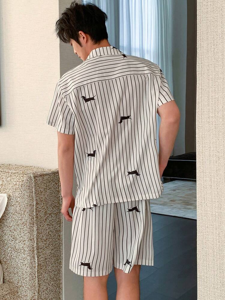 Men's Summer Floral Print Short Sleeve Shirt And Shorts Pajama Set