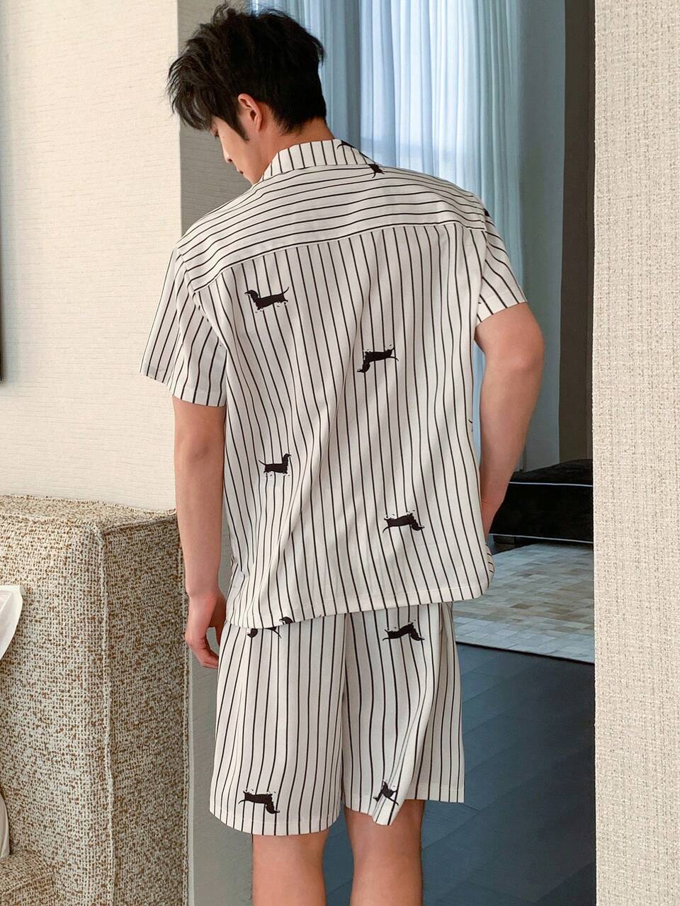 Men's Summer Floral Print Short Sleeve Shirt And Shorts Pajama Set