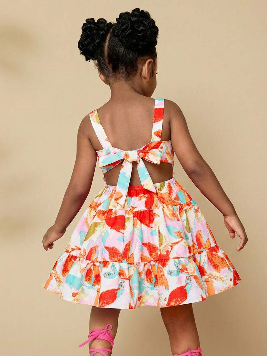Travachic KIDS Young Girl Ditsy Floral Backless Hollow Out Camisole Dress - Pink - View 1