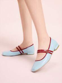 CUCCOO DOLLMOD 女士红色格子玛丽珍鞋，平底方头，校园风日系可爱低跟鞋，春季鞋款，春假复活节圣诞节适用。 - 淺藍色 - 查看 5