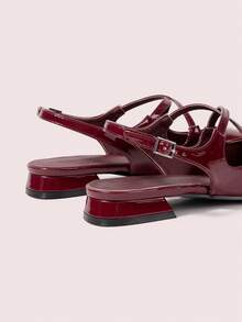 CUCCOO DOLLMOD 可爱蝴蝶结装饰玛丽珍平底鞋，杏色，方头，低跟，休闲通勤、约会、派对、购物、上学皆宜，甜美风格 - 酒紅色 - 查看 9