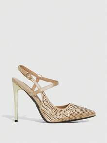 CUCCOO SZL Women's Apricot Rhinestone Embellished Slip-On High Heel Pumps Valentine's Day - Rose Gold - View 7