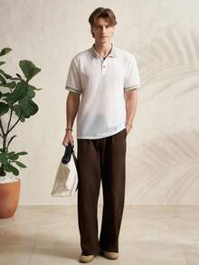 Manfinity Dauomo 男士白色网眼短袖 Polo 衫，鼠尾草绿撞色领口和袖口 - 透气、舒适、修身、夏季商务休闲、高尔夫、通勤、简约针织 Polo 衫 - 白色 - 查看 6
